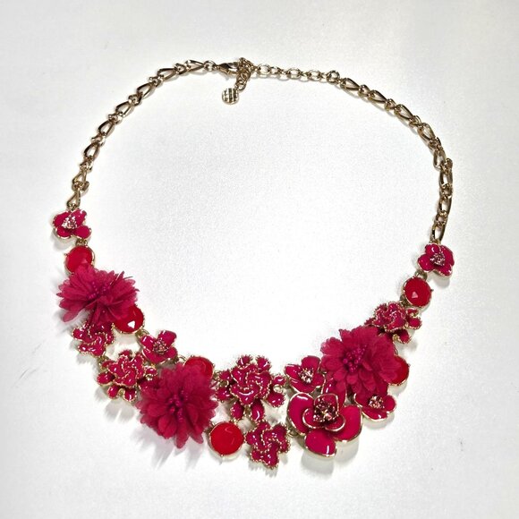 Talbots Necklace Pink Floral Anemone CZ Statement Gold Tone Prom Wedding Party - Picture 4 of 6